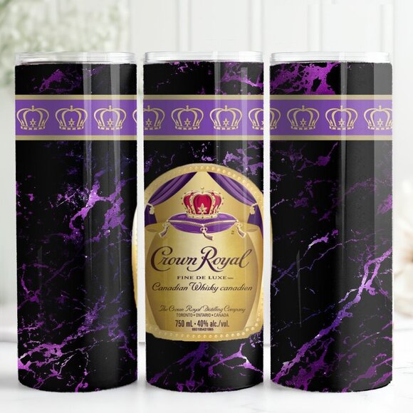 Crown Royal Whisky Gold Purple Marble Luxe Glam Adult 20oz Skinny Tumbler - Picture 1 of 4